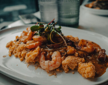 Shrimp and grits dish at the Ardsley Station restaurant located in the Starland District Savannah, GA