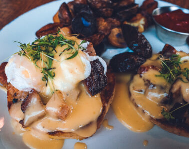 The pork belly benedict at The Emporium Kitchen and Wine Market
